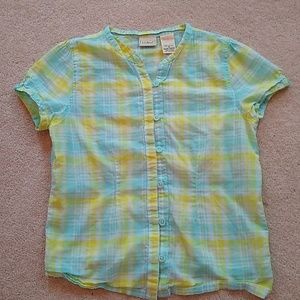 Blue yellow plade girls button down shirt